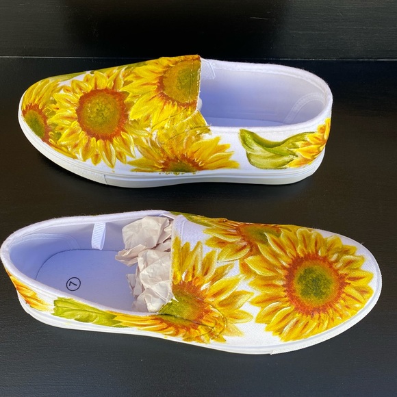 NEW Hand Painted Sunflowers on Slip ons - Special Orders Accepted as Well - Picture 4 of 6